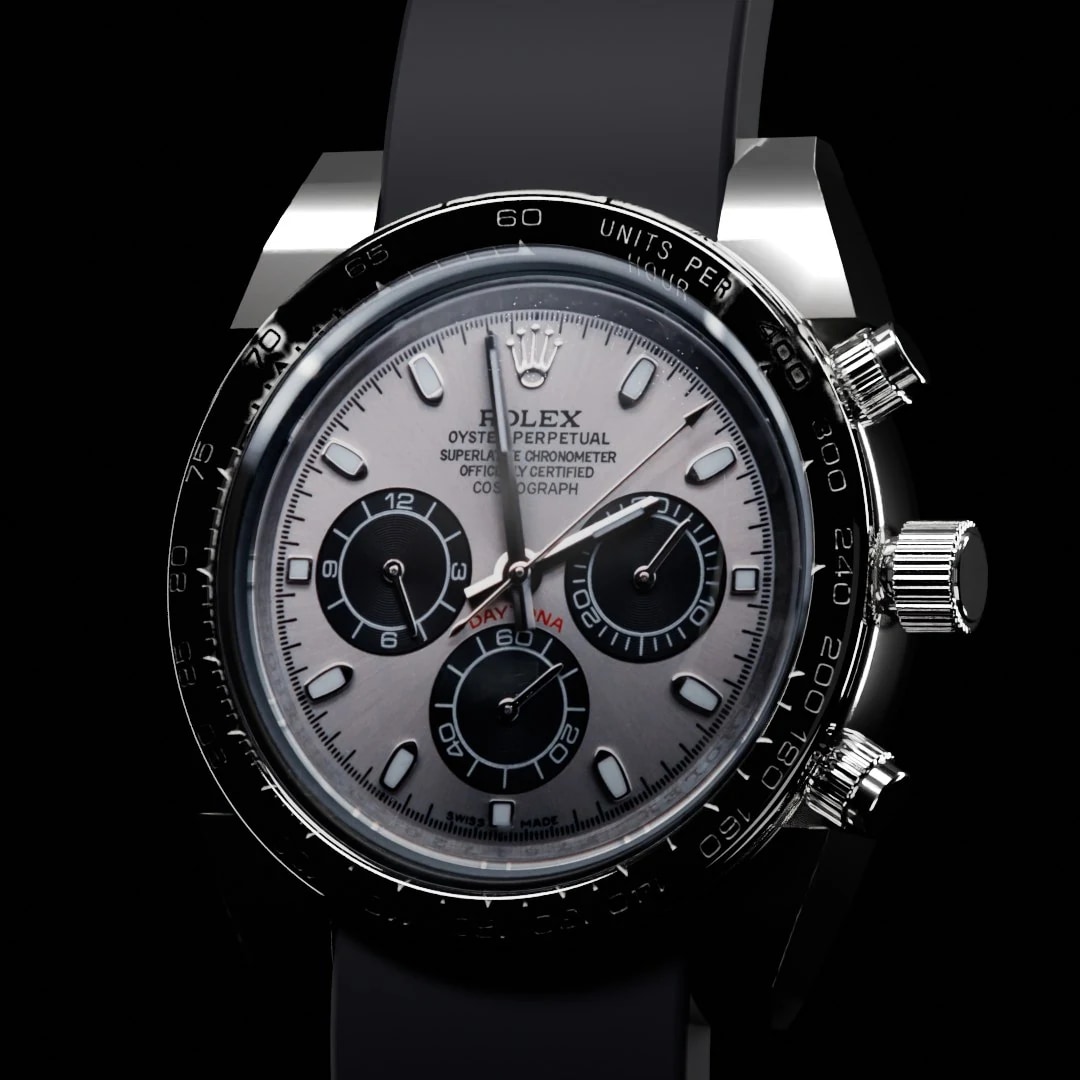 Rolex Cosmograph Daytona — Dreiviertelansicht mit Krone und Drückern